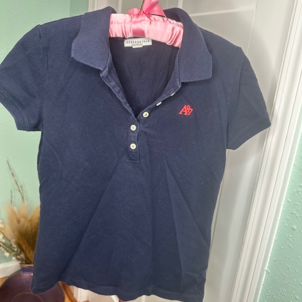 Aeropostale Women's A87 Piqué Polo shirt navy blue Large